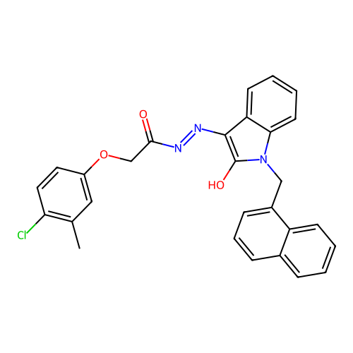 (Z)-2-(4-chloro-3-methylphenoxy)-N'-(1-(naphthalen-1-ylmethyl)-2-oxoindolin-3-ylidene)acetohydrazide structure