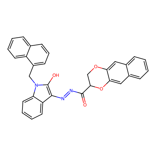 (E)-N'-(1-(naphthalen-1-ylmethyl)-2-oxoindolin-3-ylidene)-2,3-dihydronaphtho[2,3-b][1,4]dioxine-2-carbohydrazide structure