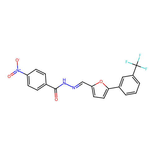 (E)-4-nitro-N'-((5-(3-(trifluoromethyl)phenyl)furan-2-yl)methylene)benzohydrazide structure