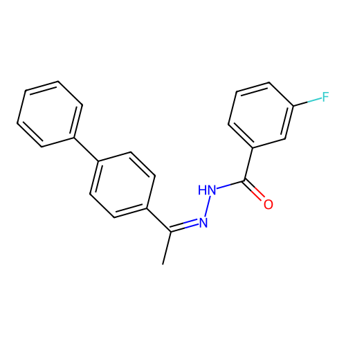3-fluoro-N-[1-(4-phenylphenyl)ethylideneamino]benzamide structure