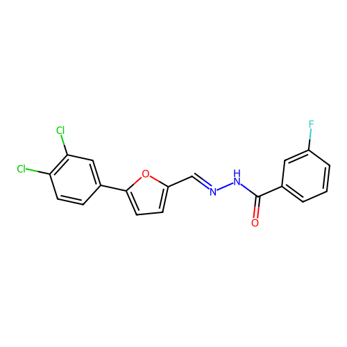 N-[(E)-[5-(3,4-dichlorophenyl)furan-2-yl]methylideneamino]-3-fluorobenzamide structure