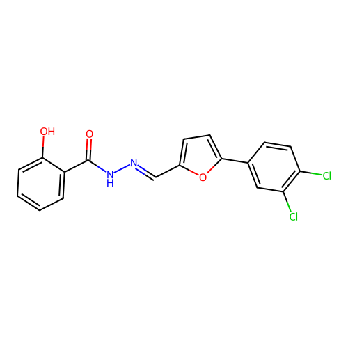 N-[(E)-[5-(3,4-dichlorophenyl)furan-2-yl]methylideneamino]-2-hydroxybenzamide structure