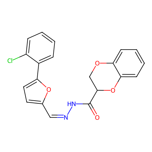(Z)-N'-((5-(2-chlorophenyl)furan-2-yl)methylene)-2,3-dihydrobenzo[b][1,4]dioxine-2-carbohydrazide structure