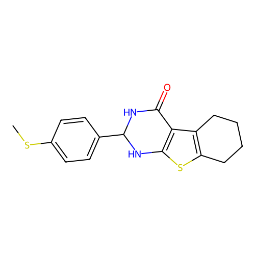 2-[4-(methylsulfanyl)phenyl]-2,3,5,6,7,8-hexahydro[1]benzothieno[2,3-d]pyrimidin-4(1H)-one structure