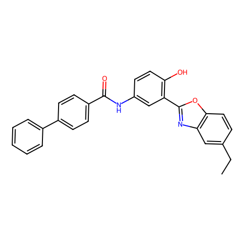N-[3-(5-ethyl-1,3-benzoxazol-2-yl)-4-hydroxyphenyl]biphenyl-4-carboxamide structure