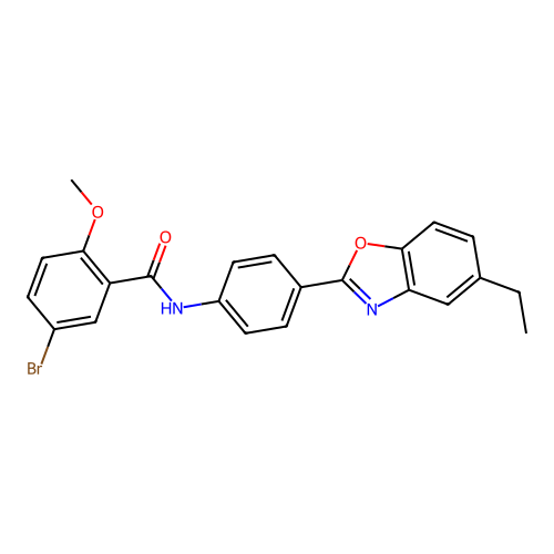 5-bromo-N-[4-(5-ethyl-1,3-benzoxazol-2-yl)phenyl]-2-methoxybenzamide structure