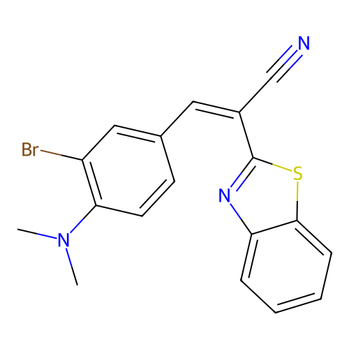 (2Z)-2-benzothiazol-2-yl-3-[4-(dimethylamino)-3-bromophenyl]prop-2-enenitrile structure