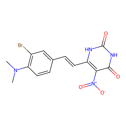 6-{(E)-2-[3-bromo-4-(dimethylamino)phenyl]ethenyl}-5-nitropyrimidine-2,4-diol structure