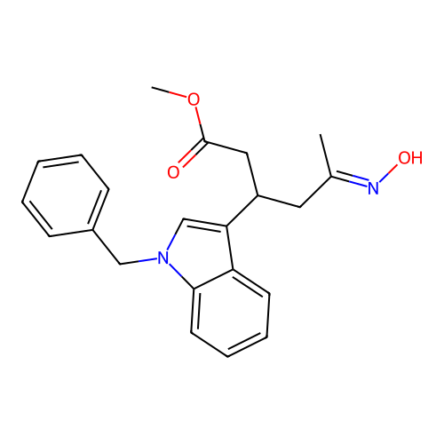 (E)-methyl 3-(1-benzyl-1H-indol-3-yl)-5-(hydroxyimino)hexanoate structure