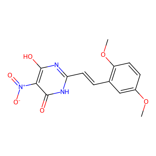 2-[(E)-2-(2,5-dimethoxyphenyl)ethenyl]-6-hydroxy-5-nitropyrimidin-4(3H)-one structure