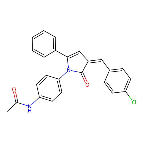 N-[4-[3-[(4-chlorophenyl)methylidene]-2-oxo-5-phenylpyrrol-1-yl]phenyl]acetamide structure