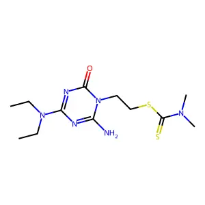 2-[2-amino-4-(diethylamino)-6-oxo-1,3,5-triazin-1-yl]ethyl N,N-dimethylcarbamodithioate structure