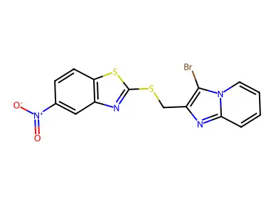 2-(((3-Bromoimidazo[1,2-a]pyridin-2-yl)methyl)thio)-5-nitrobenzo[d]thiazole structure