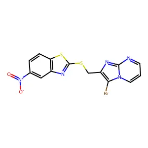 2-(((3-Bromoimidazo[1,2-a]pyrimidin-2-yl)methyl)thio)-5-nitrobenzo[d]thiazole structure