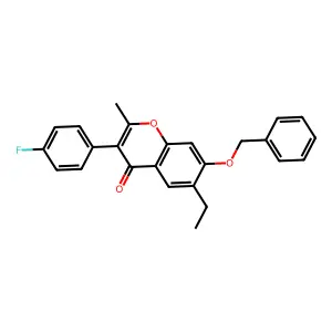7-(benzyloxy)-6-ethyl-3-(4-fluorophenyl)-2-methyl-4H-chromen-4-one structure