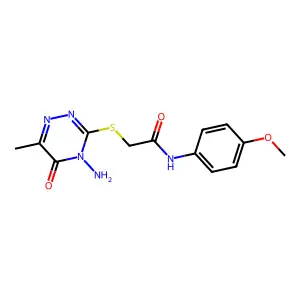 2-[(4-amino-6-methyl-5-oxo-4,5-dihydro-1,2,4-triazin-3-yl)sulfanyl]-N-(4-methoxyphenyl)acetamide structure