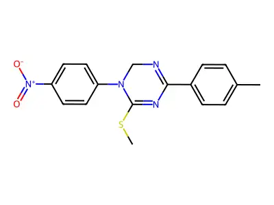 6-(Methylthio)-1-(4-nitrophenyl)-4-(p-tolyl)-1,2-dihydro-1,3,5-triazine structure