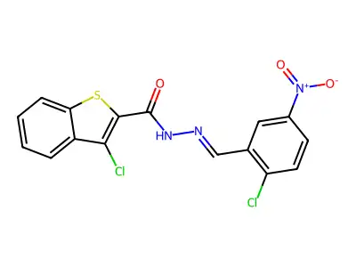 3-chloro-N'-(2-chloro-5-nitrobenzylidene)-1-benzothiophene-2-carbohydrazide structure