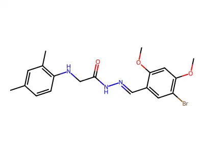 N-[(E)-(5-bromo-2,4-dimethoxyphenyl)methylideneamino]-2-(2,4-dimethylanilino)acetamide structure
