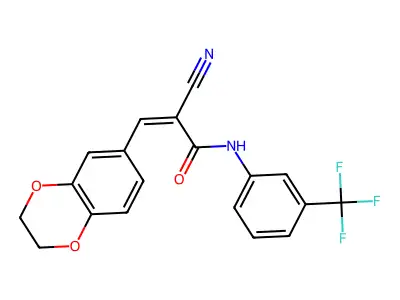 2-cyano-3-(2,3-dihydro-1,4-benzodioxin-6-yl)-N-[3-(trifluoromethyl)phenyl]prop-2-enamide structure