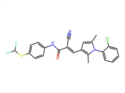 (E)-3-[1-(2-chlorophenyl)-2,5-dimethylpyrrol-3-yl]-2-cyano-N-[4-(difluoromethylsulfanyl)phenyl]prop-2-enamide structure