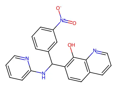 7-((3-Nitrophenyl)(pyridin-2-ylamino)methyl)quinolin-8-ol structure