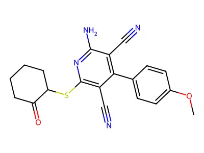 2-Amino-4-(4-methoxyphenyl)-6-((2-oxocyclohexyl)thio)pyridine-3,5-dicarbonitrile structure
