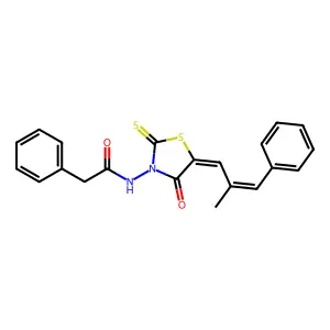 N-((Z)-5-((E)-2-methyl-3-phenylallylidene)-4-oxo-2-thioxothiazolidin-3-yl)-2-phenylacetamide structure