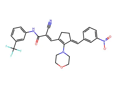 (E)-2-cyano-3-[(3E)-2-morpholin-4-yl-3-[(3-nitrophenyl)methylidene]cyclopenten-1-yl]-N-[3-(trifluoromethyl)phenyl]prop-2-enamide structure