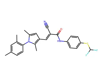 (E)-2-cyano-N-[4-(difluoromethylsulfanyl)phenyl]-3-[1-(2,4-dimethylphenyl)-2,5-dimethylpyrrol-3-yl]prop-2-enamide structure