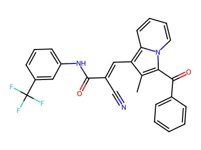 3-(3-benzoyl-2-methylindolizin-1-yl)-2-cyano-N-[3-(trifluoromethyl)phenyl]prop-2-enamide structure