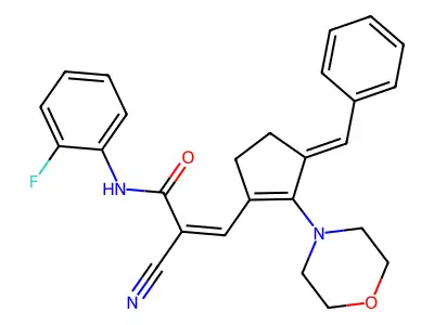 (Z)-3-[(3E)-3-benzylidene-2-morpholin-4-ylcyclopenten-1-yl]-2-cyano-N-(2-fluorophenyl)prop-2-enamide structure