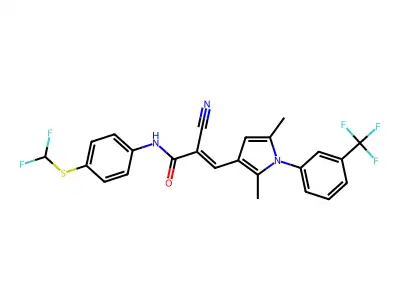 (E)-2-cyano-N-[4-(difluoromethylsulfanyl)phenyl]-3-[2,5-dimethyl-1-[3-(trifluoromethyl)phenyl]pyrrol-3-yl]prop-2-enamide structure