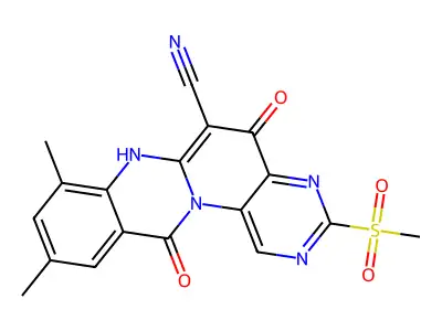 2-methanesulfonyl-8,10-dimethyl-6,13-dioxo-11,13-dihydro-6H-1,3,5a,11-tetraazatetraphene-12-carbonitrile structure