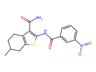 6-Methyl-2-(3-nitrobenzamido)-4,5,6,7-tetrahydro-1-benzothiophene-3-carboxamide structure