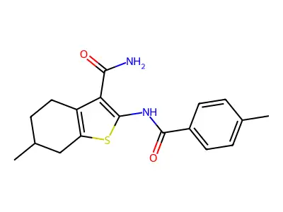 6-methyl-2-[(4-methylbenzoyl)amino]-4,5,6,7-tetrahydro-1-benzothiophene-3-carboxamide structure