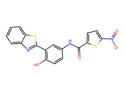 N-(3-(benzo[d]thiazol-2-yl)-4-hydroxyphenyl)-5-nitrothiophene-2-carboxamide structure