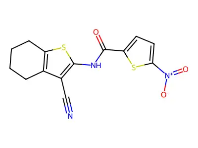 N-(3-cyano-4,5,6,7-tetrahydro-1-benzothiophen-2-yl)-5-nitrothiophene-2-carboxamide structure