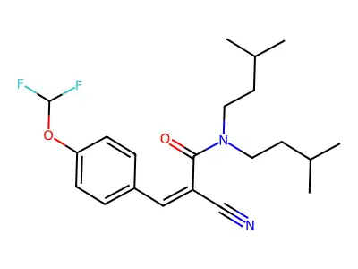 2-cyano-3-[4-(difluoromethoxy)phenyl]-N,N-bis(3-methylbutyl)prop-2-enamide structure