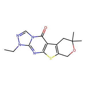 1-ethyl-7,7-dimethyl-6,7-dihydro-1H-pyrano[4',3':4,5]thieno[2,3-d][1,2,4]triazolo[4,3-a]pyrimidin-5(9H)-one structure