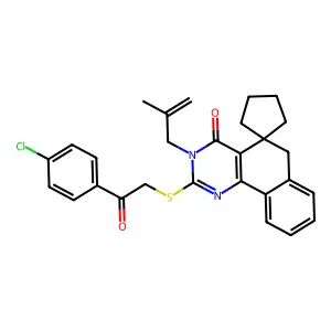 2-{[2-(4-chlorophenyl)-2-oxoethyl]sulfanyl}-3-(2-methyl-2-propenyl)-5,6-dihydrospiro(benzo[h]quinazoline-5,1'-cyclopentane)-4(3H)-one structure