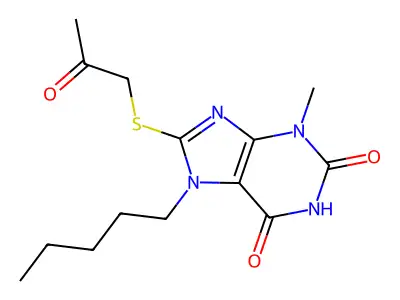 3-Methyl-8-(2-oxopropylsulfanyl)-7-pentylpurine-2,6-dione structure