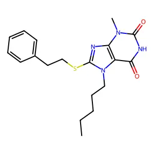 3-Methyl-7-pentyl-8-(2-phenylethylthio)purine-2,6-dione structure