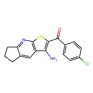 (3-amino-6,7-dihydro-5H-cyclopenta[b]thieno[3,2-e]pyridin-2-yl)(4-chlorophenyl)methanone structure