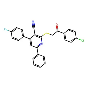 2-[2-(4-chlorophenyl)-2-oxoethyl]sulfanyl-4-(4-fluorophenyl)-6-phenylpyridine-3-carbonitrile structure