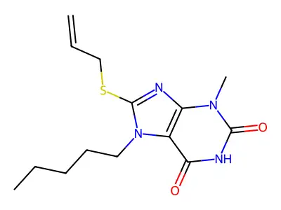 3-Methyl-7-pentyl-8-prop-2-enylsulfanylpurine-2,6-dione structure