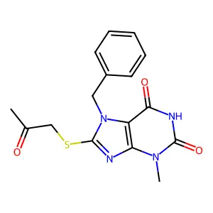 7-Benzyl-3-methyl-8-(2-oxo-propylsulfanyl)-3,7-dihydro-purine-2,6-dione structure
