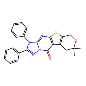 8,8-dimethyl-2,3-diphenyl-3,6,8,9-tetrahydro-10H-pyrano[4',3':4,5]thieno[2,3-d][1,2,4]triazolo[1,5-a]pyrimidin-10-one structure