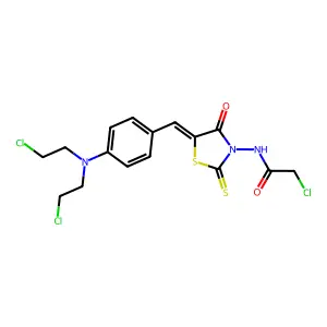 N-[(5Z)-5-[[4-[bis(2-chloroethyl)amino]phenyl]methylidene]-4-oxo-2-sulfanylidene-1,3-thiazolidin-3-yl]-2-chloroacetamide structure