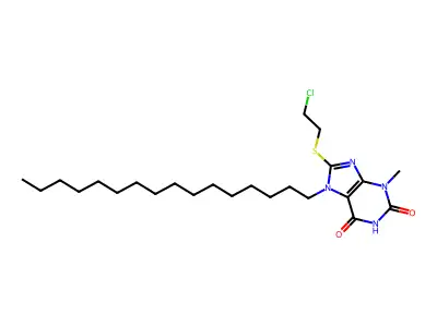 8-[(2-chloroethyl)sulfanyl]-7-hexadecyl-3-methyl-3,7-dihydro-1H-purine-2,6-dione structure